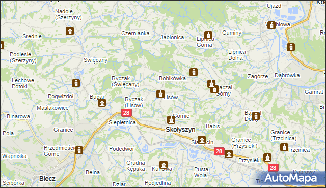 mapa Lisów gmina Skołyszyn, Lisów gmina Skołyszyn na mapie Targeo