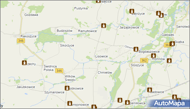 mapa Lisowice gmina Kostomłoty, Lisowice gmina Kostomłoty na mapie Targeo