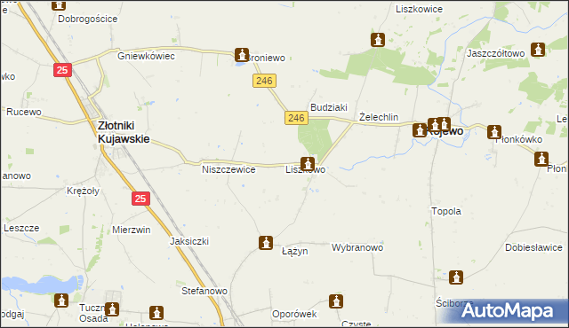 mapa Liszkowo gmina Rojewo, Liszkowo gmina Rojewo na mapie Targeo