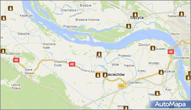 mapa Łoje gmina Sieciechów, Łoje gmina Sieciechów na mapie Targeo