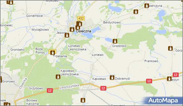 mapa Łoniewo gmina Osieczna, Łoniewo gmina Osieczna na mapie Targeo