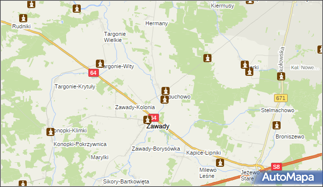 mapa Łopuchowo gmina Tykocin, Łopuchowo gmina Tykocin na mapie Targeo