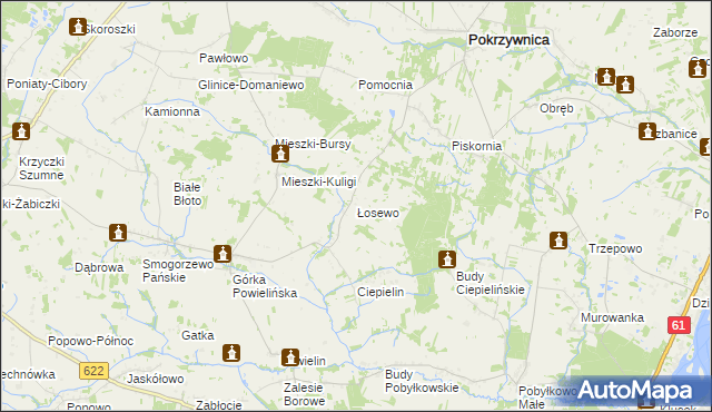 mapa Łosewo gmina Pokrzywnica, Łosewo gmina Pokrzywnica na mapie Targeo