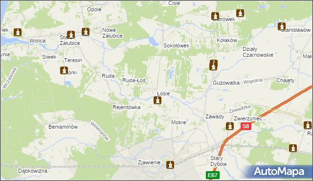 mapa Łosie gmina Radzymin, Łosie gmina Radzymin na mapie Targeo