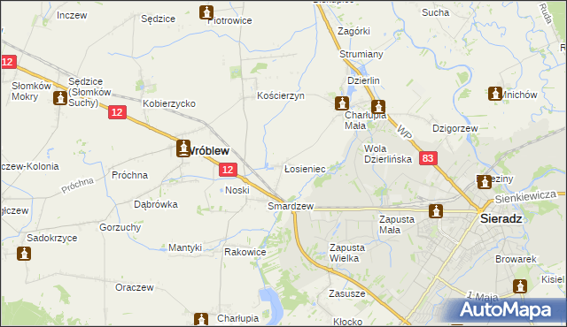 mapa Łosieniec, Łosieniec na mapie Targeo