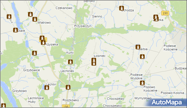 mapa Łosiniec gmina Skoki, Łosiniec gmina Skoki na mapie Targeo