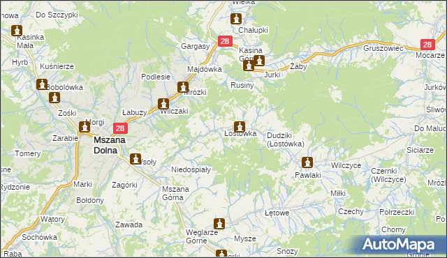 mapa Łostówka, Łostówka na mapie Targeo