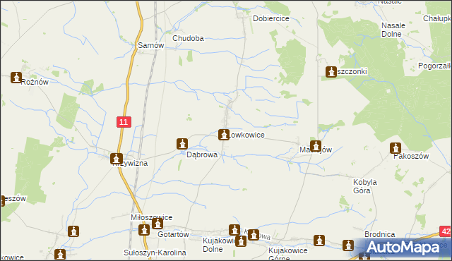 mapa Łowkowice gmina Kluczbork, Łowkowice gmina Kluczbork na mapie Targeo