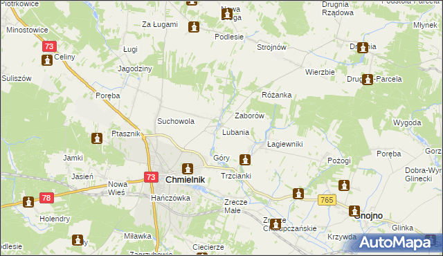 mapa Lubania gmina Chmielnik, Lubania gmina Chmielnik na mapie Targeo