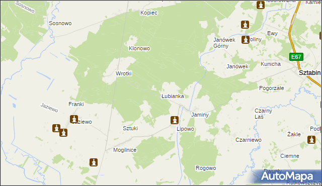 mapa Łubianka gmina Sztabin, Łubianka gmina Sztabin na mapie Targeo