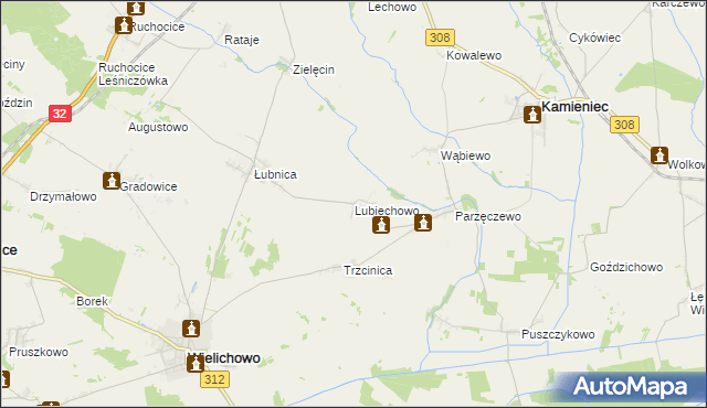 mapa Lubiechowo gmina Kamieniec, Lubiechowo gmina Kamieniec na mapie Targeo