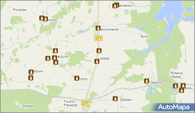 mapa Lubiesz gmina Tuczno, Lubiesz gmina Tuczno na mapie Targeo