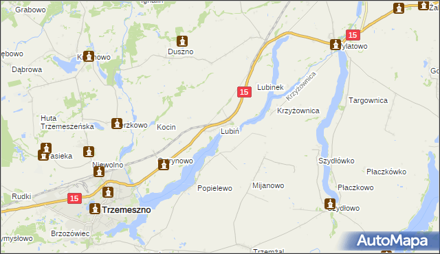 mapa Lubiń gmina Trzemeszno, Lubiń gmina Trzemeszno na mapie Targeo