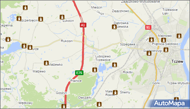 mapa Lubiszewo Tczewskie, Lubiszewo Tczewskie na mapie Targeo