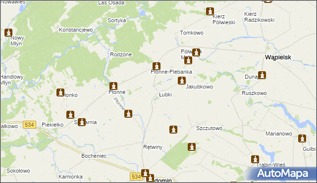 mapa Łubki gmina Radomin, Łubki gmina Radomin na mapie Targeo