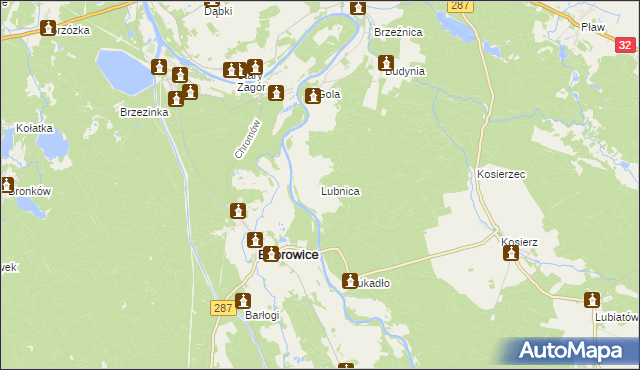 mapa Lubnica gmina Bobrowice, Lubnica gmina Bobrowice na mapie Targeo