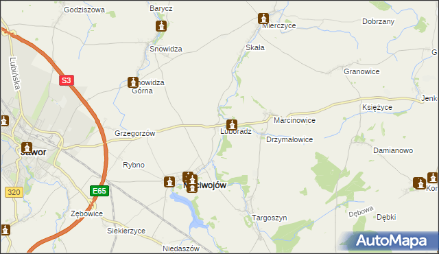 mapa Luboradz gmina Mściwojów, Luboradz gmina Mściwojów na mapie Targeo