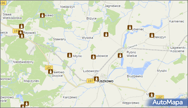 mapa Łubowice gmina Kiszkowo, Łubowice gmina Kiszkowo na mapie Targeo