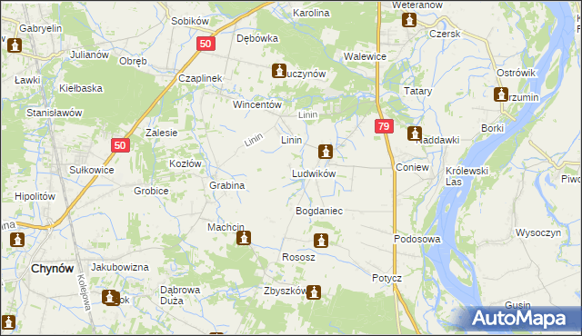 mapa Ludwików gmina Chynów, Ludwików gmina Chynów na mapie Targeo