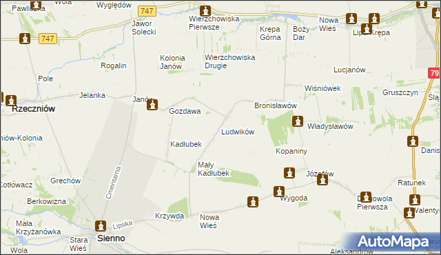 mapa Ludwików gmina Sienno, Ludwików gmina Sienno na mapie Targeo