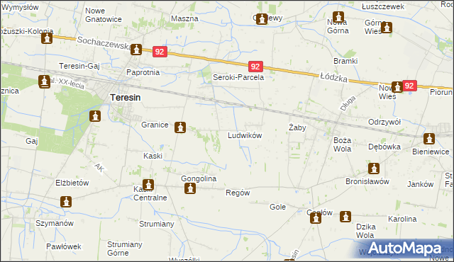 mapa Ludwików gmina Teresin, Ludwików gmina Teresin na mapie Targeo