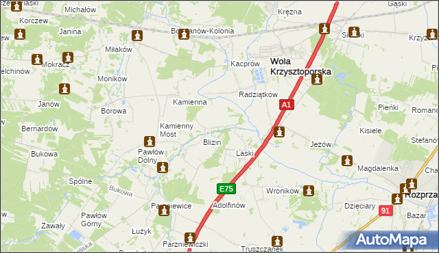 mapa Ludwików gmina Wola Krzysztoporska, Ludwików gmina Wola Krzysztoporska na mapie Targeo