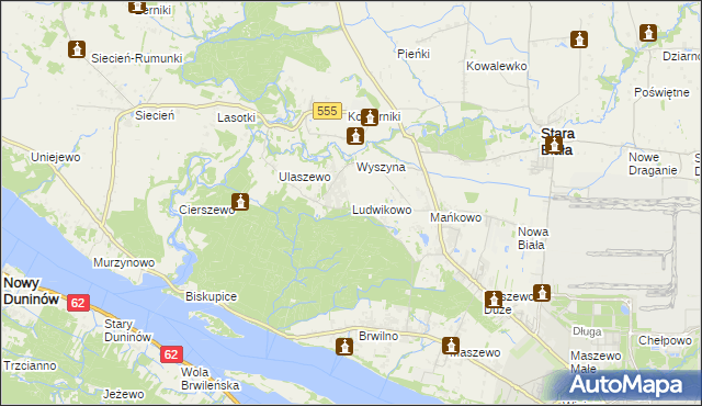 mapa Ludwikowo gmina Stara Biała, Ludwikowo gmina Stara Biała na mapie Targeo