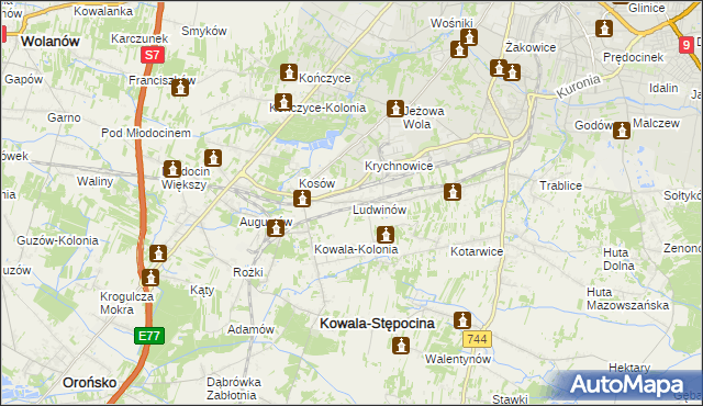 mapa Ludwinów gmina Kowala, Ludwinów gmina Kowala na mapie Targeo