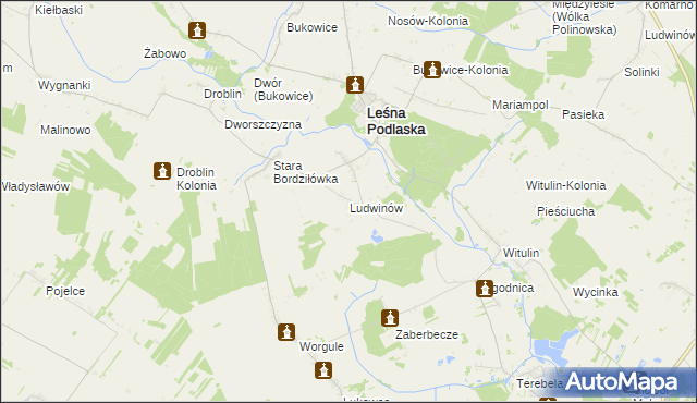 mapa Ludwinów gmina Leśna Podlaska, Ludwinów gmina Leśna Podlaska na mapie Targeo