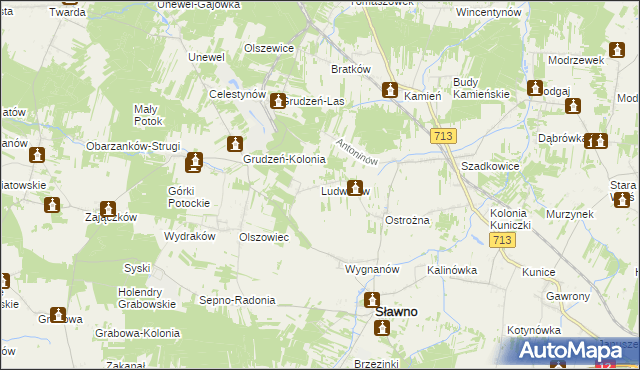 mapa Ludwinów gmina Sławno, Ludwinów gmina Sławno na mapie Targeo