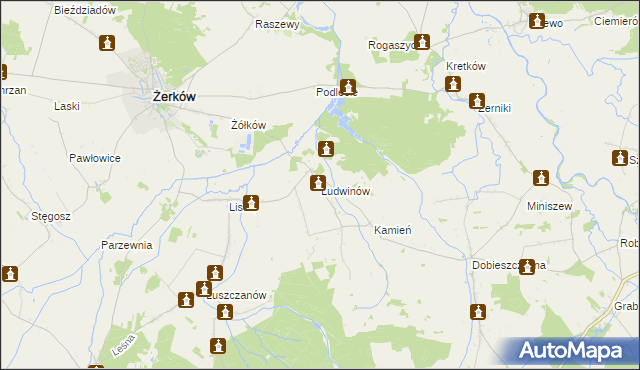 mapa Ludwinów gmina Żerków, Ludwinów gmina Żerków na mapie Targeo