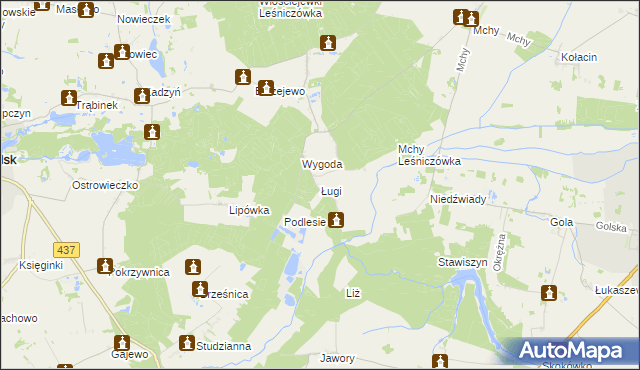 mapa Ługi gmina Książ Wielkopolski, Ługi gmina Książ Wielkopolski na mapie Targeo