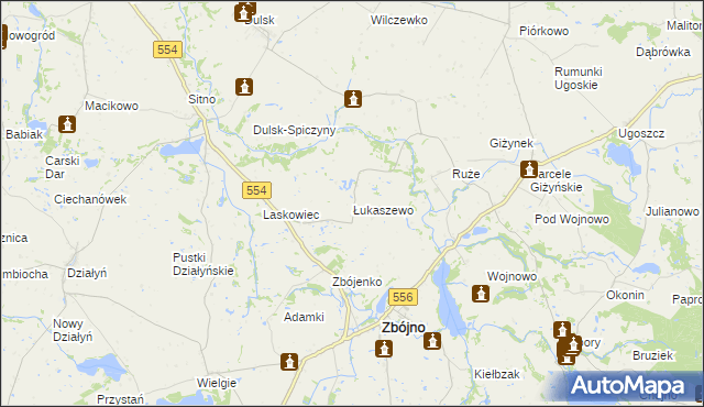 mapa Łukaszewo gmina Zbójno, Łukaszewo gmina Zbójno na mapie Targeo