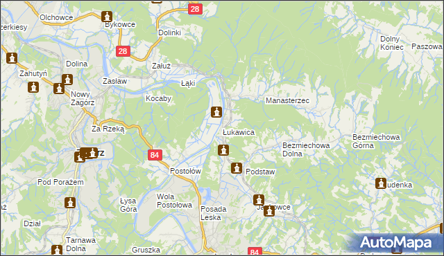 mapa Łukawica gmina Lesko, Łukawica gmina Lesko na mapie Targeo