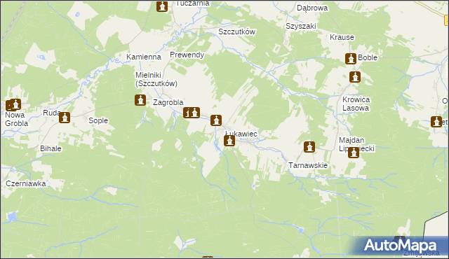 mapa Łukawiec gmina Wielkie Oczy, Łukawiec gmina Wielkie Oczy na mapie Targeo