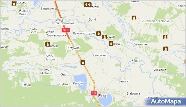 mapa Łukówiec gmina Firlej, Łukówiec gmina Firlej na mapie Targeo