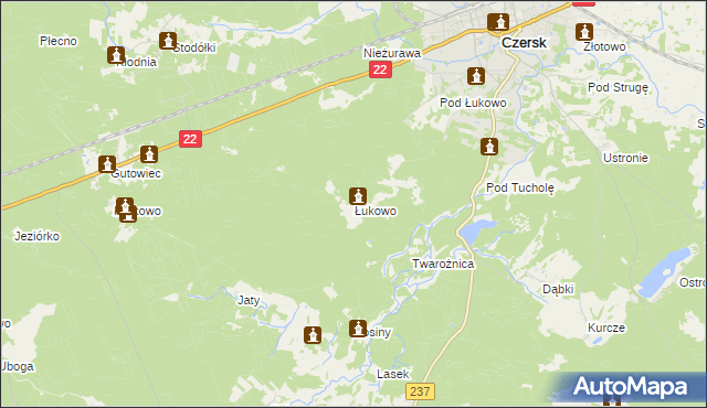 mapa Łukowo gmina Czersk, Łukowo gmina Czersk na mapie Targeo