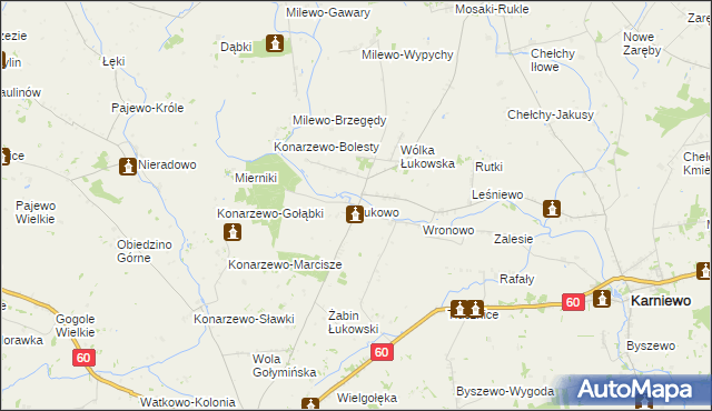 mapa Łukowo gmina Karniewo, Łukowo gmina Karniewo na mapie Targeo