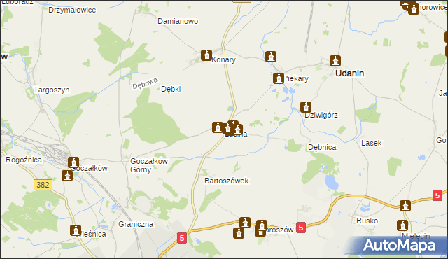 mapa Lusina gmina Udanin, Lusina gmina Udanin na mapie Targeo