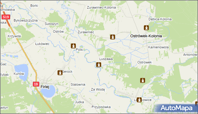 mapa Luszawa, Luszawa na mapie Targeo