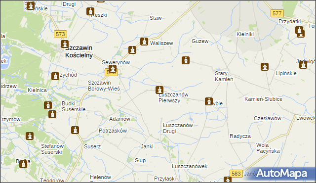 mapa Łuszczanów Pierwszy, Łuszczanów Pierwszy na mapie Targeo