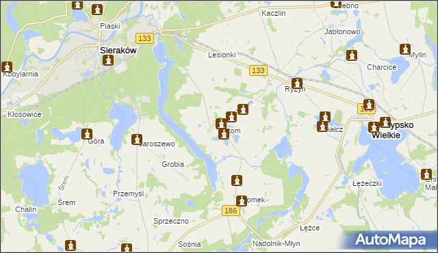 mapa Lutom gmina Sieraków, Lutom gmina Sieraków na mapie Targeo