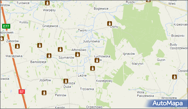 mapa Łychowska Wola, Łychowska Wola na mapie Targeo