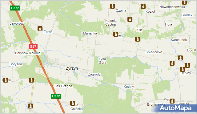 mapa Łysa Góra gmina Baranów, Łysa Góra gmina Baranów na mapie Targeo