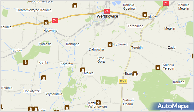 mapa Łysa Góra gmina Werbkowice, Łysa Góra gmina Werbkowice na mapie Targeo