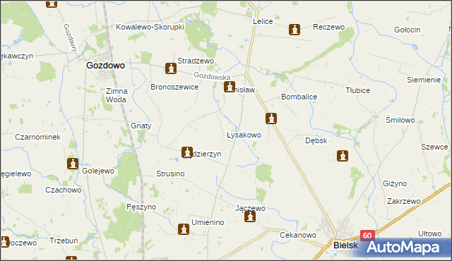 mapa Łysakowo gmina Gozdowo, Łysakowo gmina Gozdowo na mapie Targeo