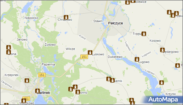 mapa Łyskowo gmina Pełczyce, Łyskowo gmina Pełczyce na mapie Targeo