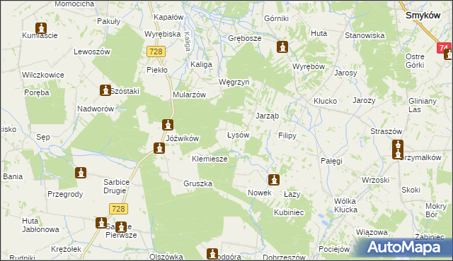 mapa Łysów gmina Radoszyce, Łysów gmina Radoszyce na mapie Targeo