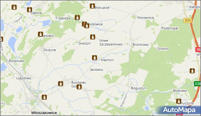 mapa Machcin gmina Śmigiel, Machcin gmina Śmigiel na mapie Targeo