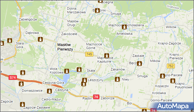 mapa Mąchocice Kapitulne, Mąchocice Kapitulne na mapie Targeo